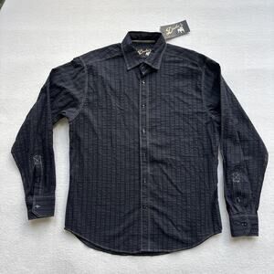NWT‎ Duke's Sportswear Men Large Black Long Sleeve Button Up Detailed Stitching